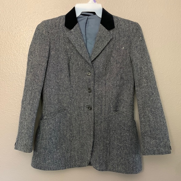Gorringe wool Ladies black/white/blue lining Herringbone Tweed Show Jacket - Picture 1 of 17